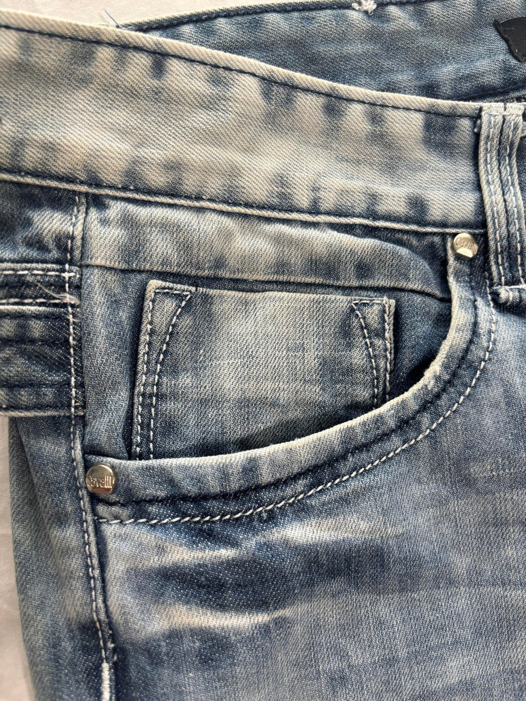 Just Cavalli Men's Straight Leg Jeans Size 31 Vintage Washed Denim Double Pocket