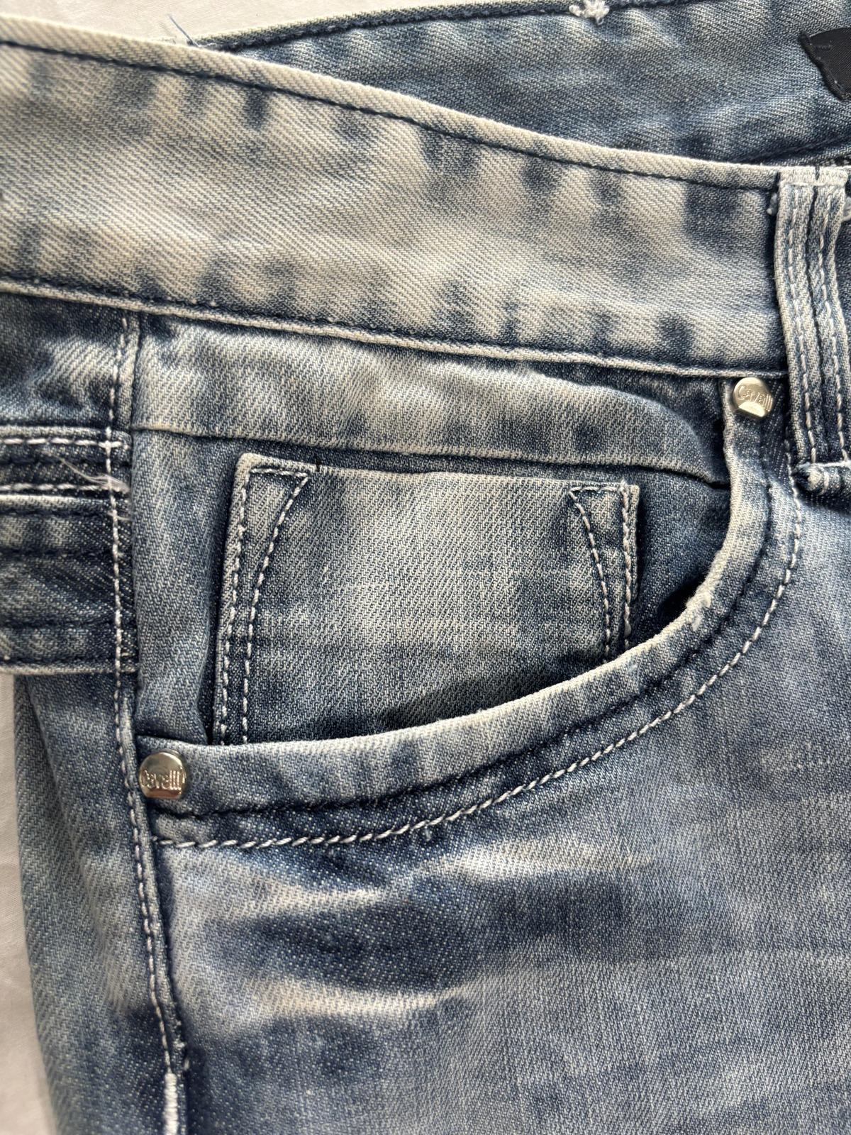 Just Cavalli Men's Straight Leg Jeans Size 31 Vintage Washed Denim Double Pocket