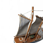Decorative Nautical Wooden Sailboat Model w/ Blue & White Striped Sails broken m