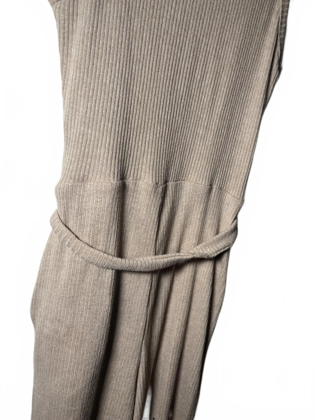 Moukola Beige Ribbed Knit Sleeveless Jumpsuit with Tie Waist, Size 8 - Come Sell Nearly Anything