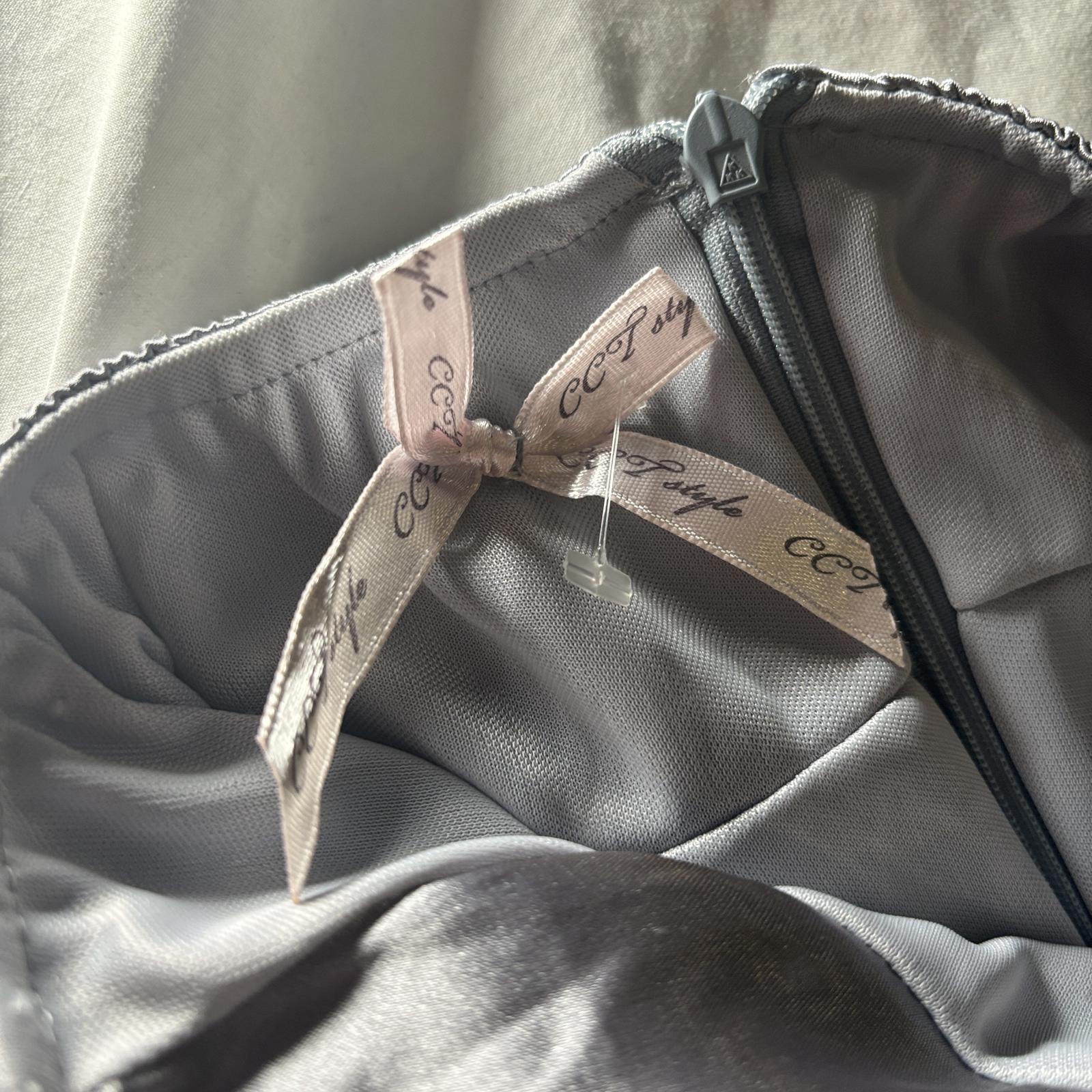 Women's CCT Fashion Silver Satin Bubble Hem Skirt with Ribbon Detail Size M BNWT