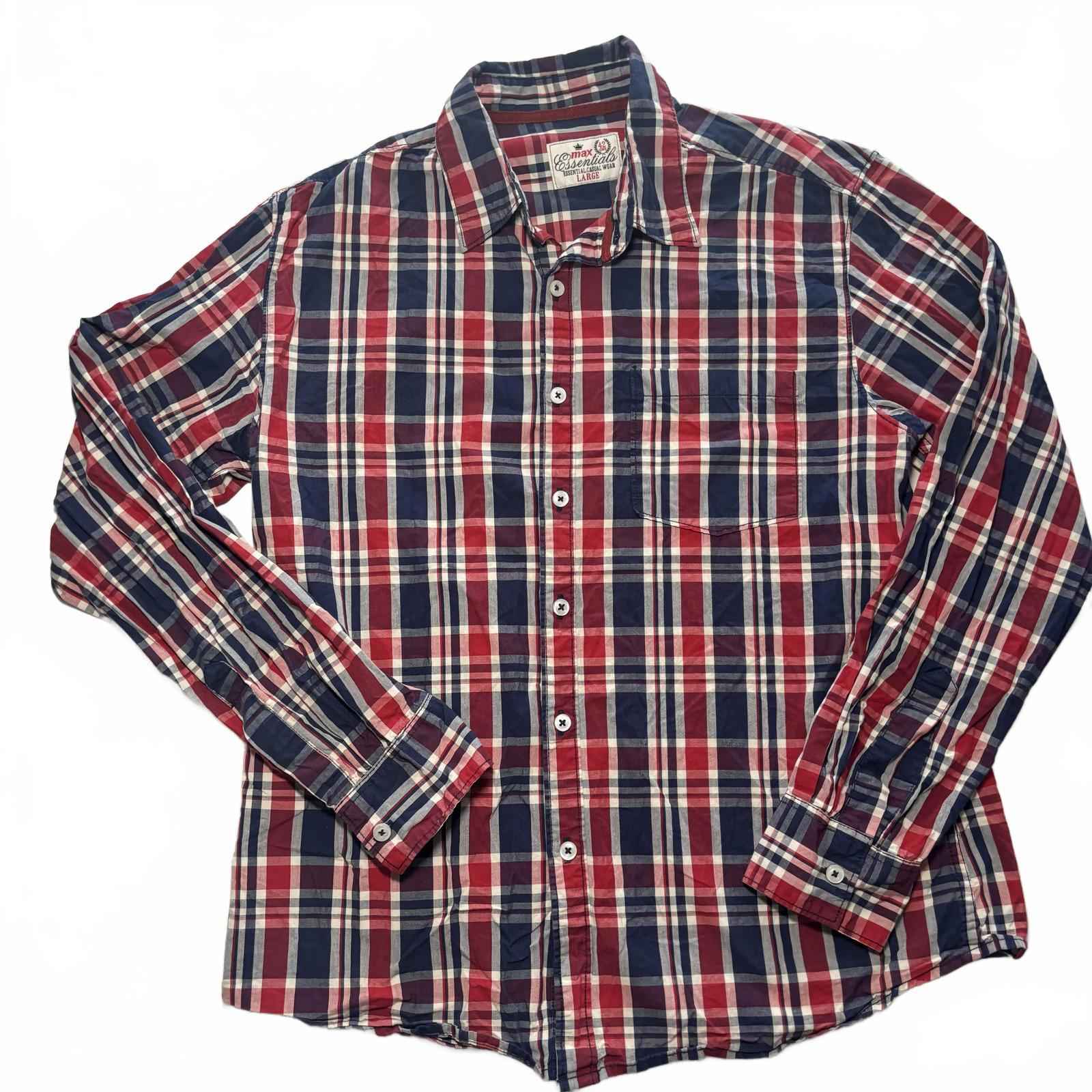 Max Essentials Large Men's Long Sleeve Plaid Shirt 100% Cotton Plaid
