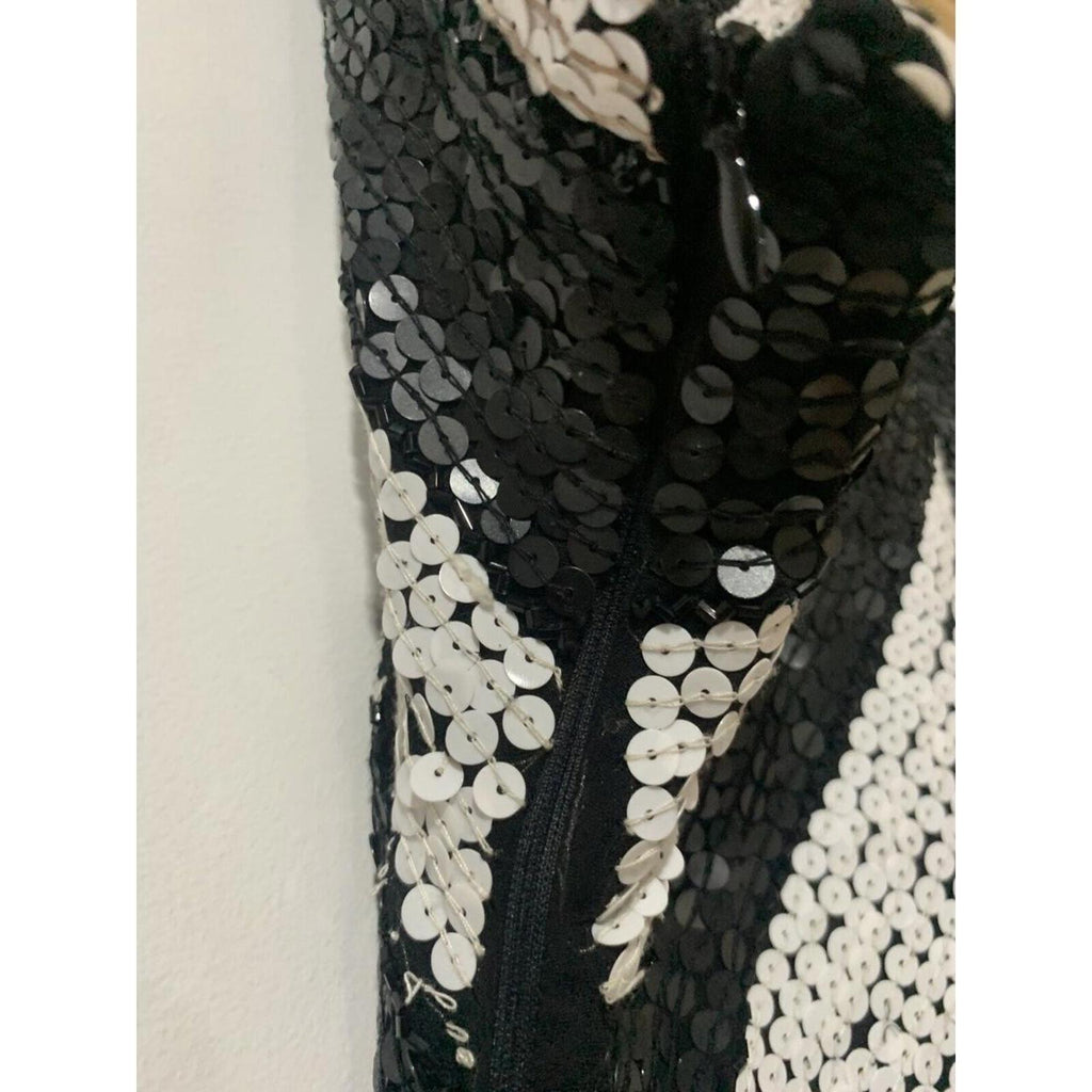 WOMENS Vintage Sz S black & White Sequence BAUHAUS dress Side Zip T2-10 - Come Sell Nearly Anything