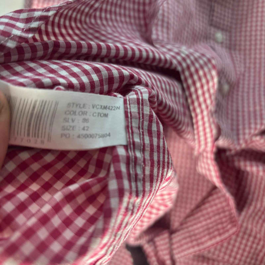 Van Heusen Classic Fit Men's Dress Shirt Size 42 Burgundy Check