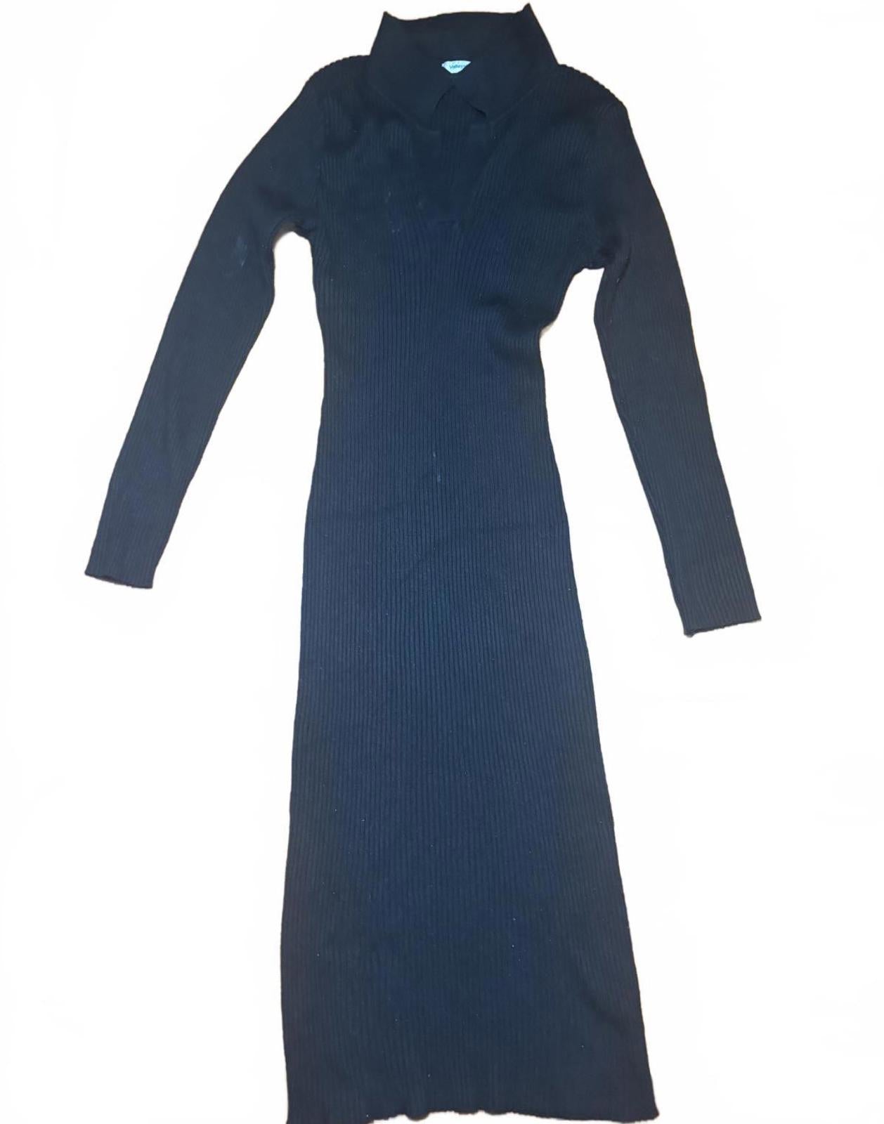 Valleygirl Black Ribbed Long Sleeve Knit Dress - Come Sell Nearly Anything