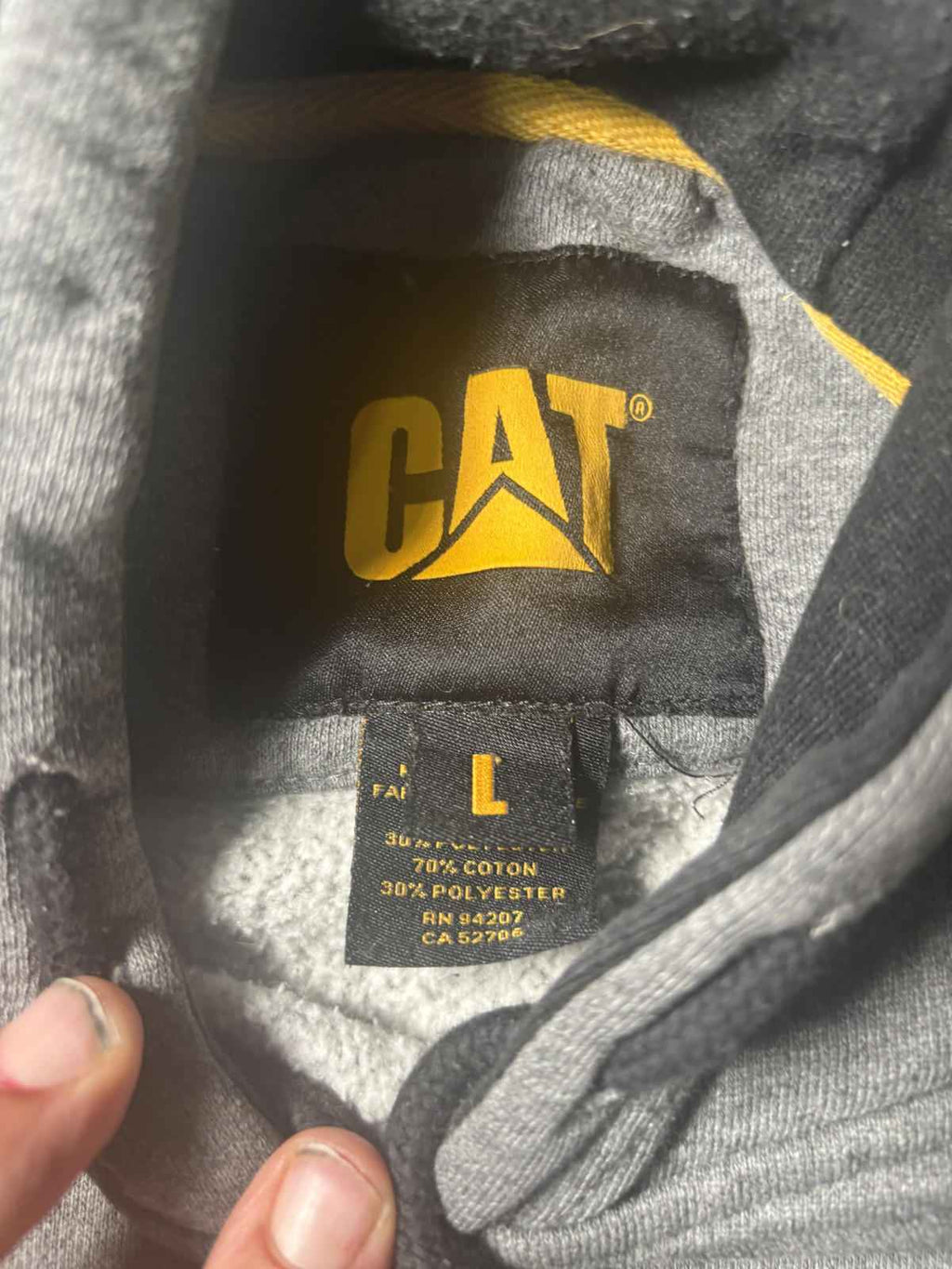 Caterpillar CAT Large Grey & Black Hoodie Sweatshirt