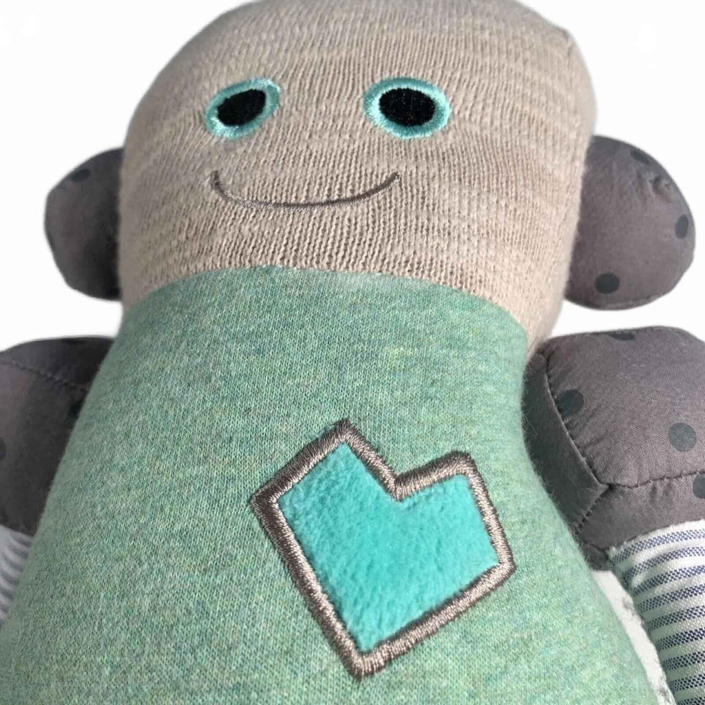 Nana Huchy Robot Plush 40cm Grey Soft Stuffed Toy Wearing Shorts.