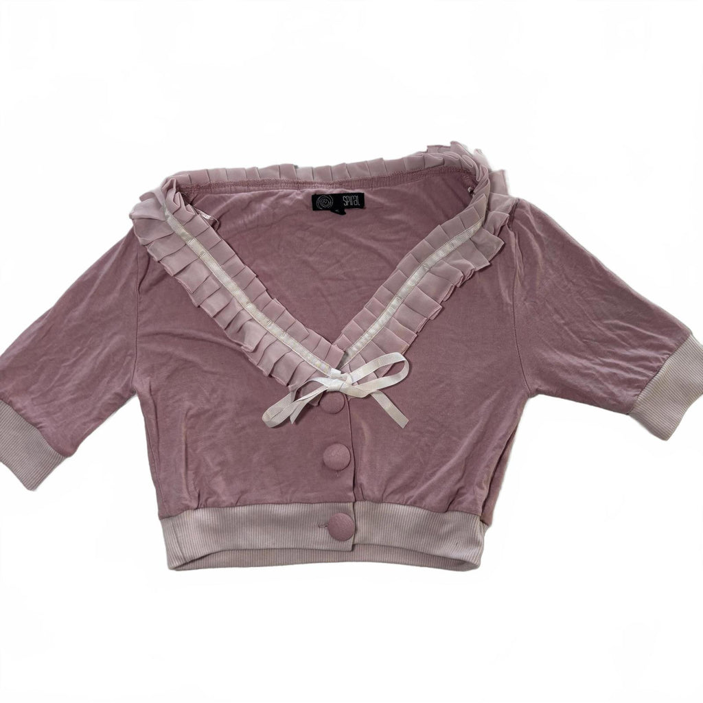 Spiral Small Pink Ruffle Trim Cardigan Sweater - Come Sell Nearly Anything