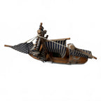 Decorative Nautical Wooden Sailboat Model w/ Blue & White Striped Sails broken m