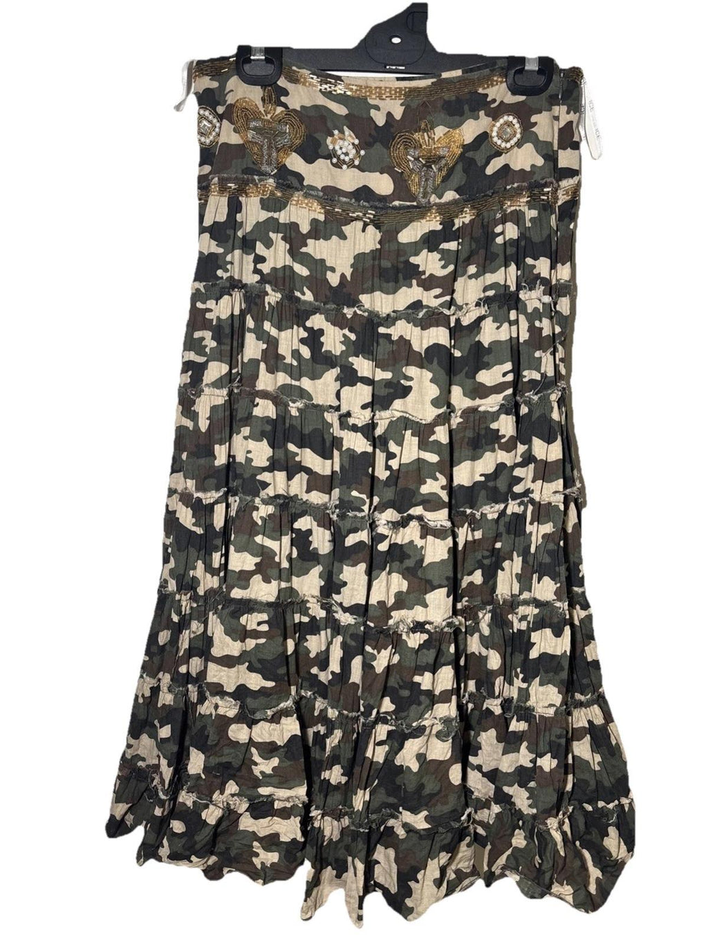 Rare ICE 1990s Vintage Boho CAMO Beaded Wrap Maxi Skirt S 10 Made in Aust - Come Sell Nearly Anything