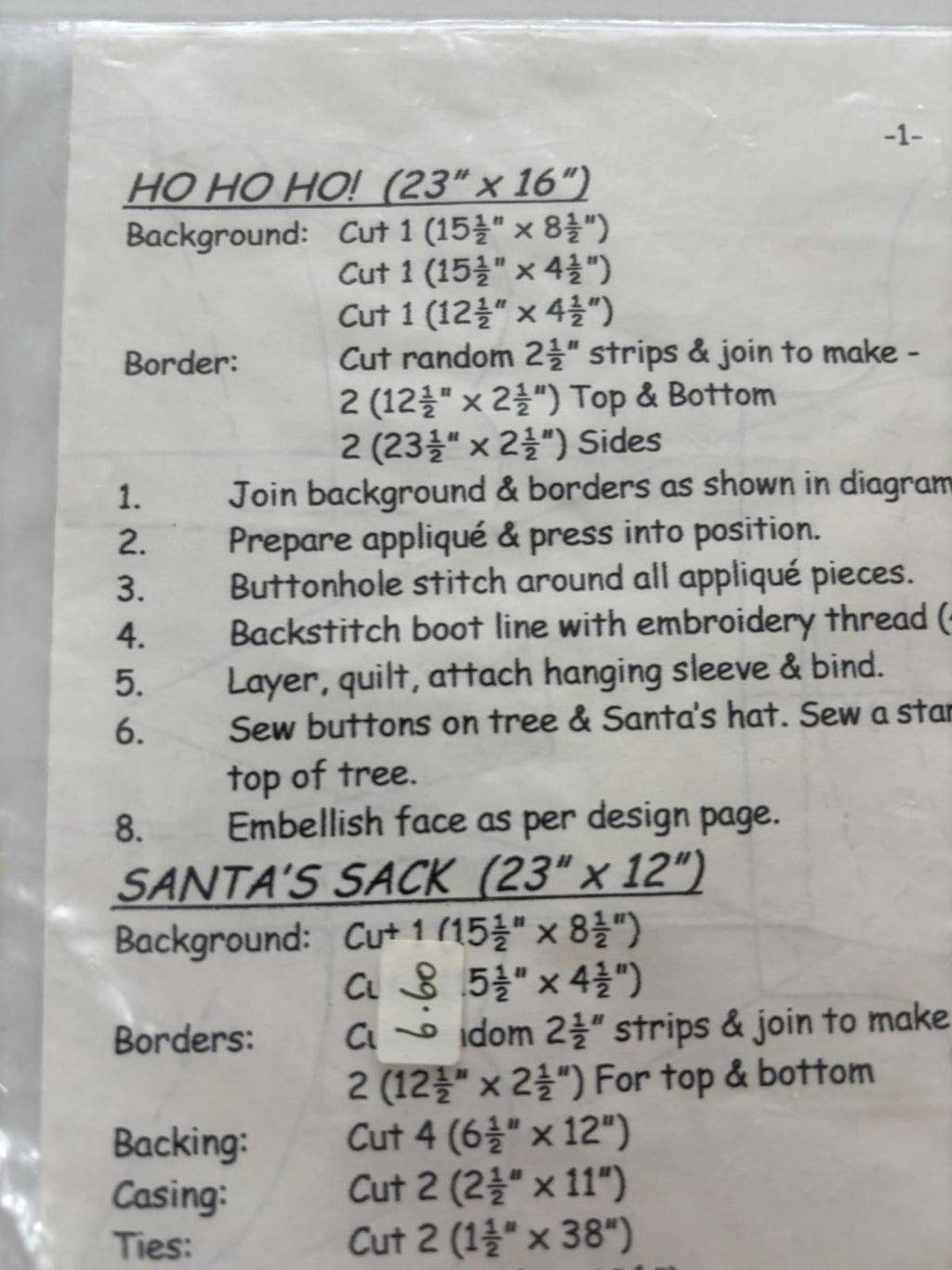 The Chook Shed - HO HO HO - Patchwork Wall Hanger Sew Stitch Vintage Craft - Come Sell Nearly Anything