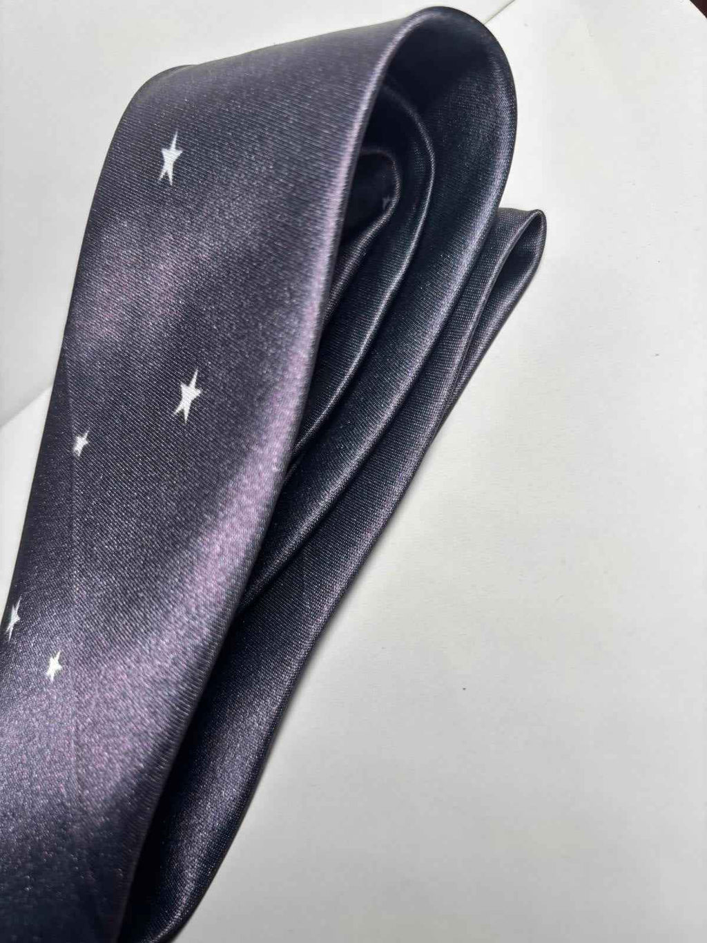 Men's Polyester Christmas Themed Neck Tie with Golf Santa at Night Design