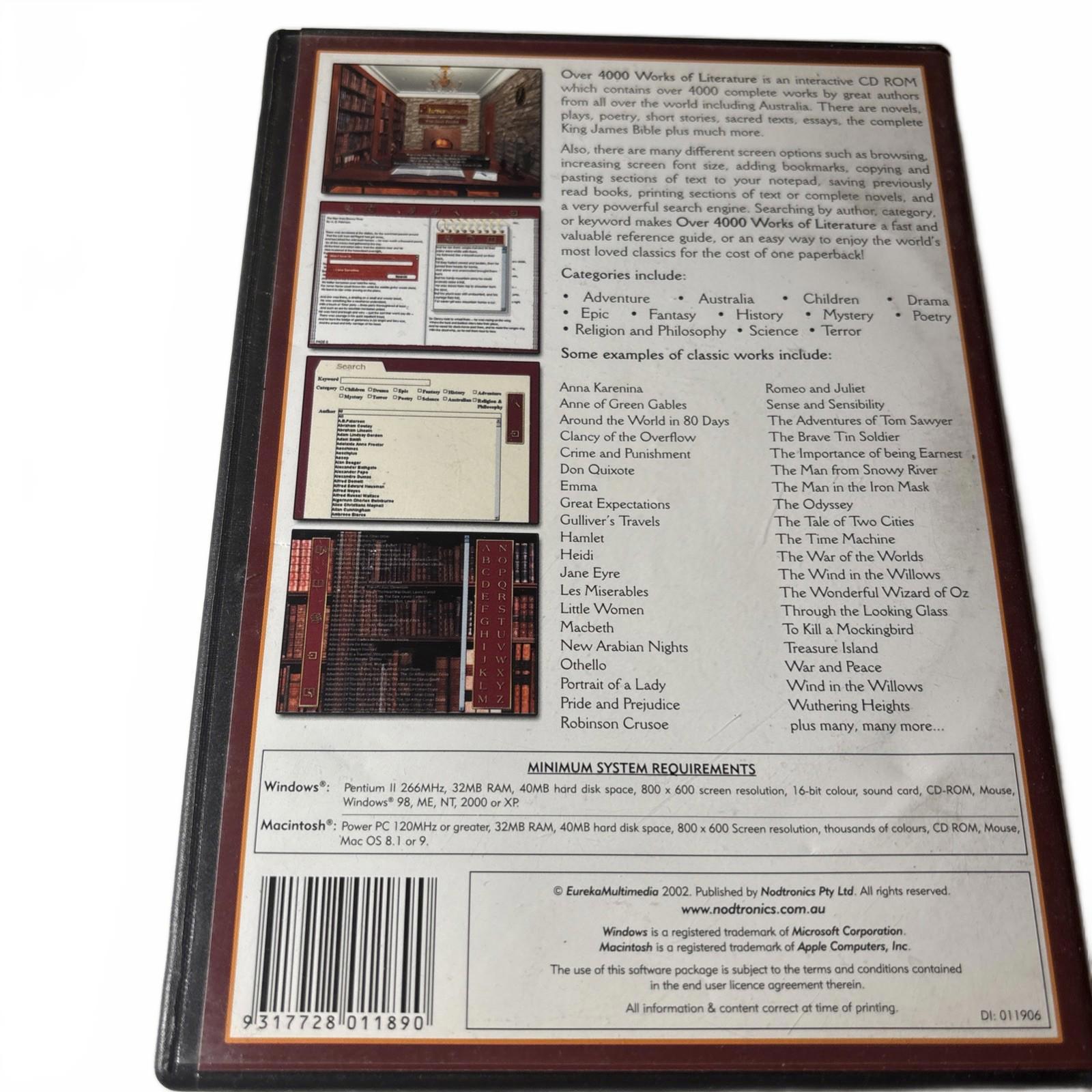 Over 4000 Works of Literature + Manual PC Windows & Macintosh Nodtronics VGC - Come Sell Nearly Anything