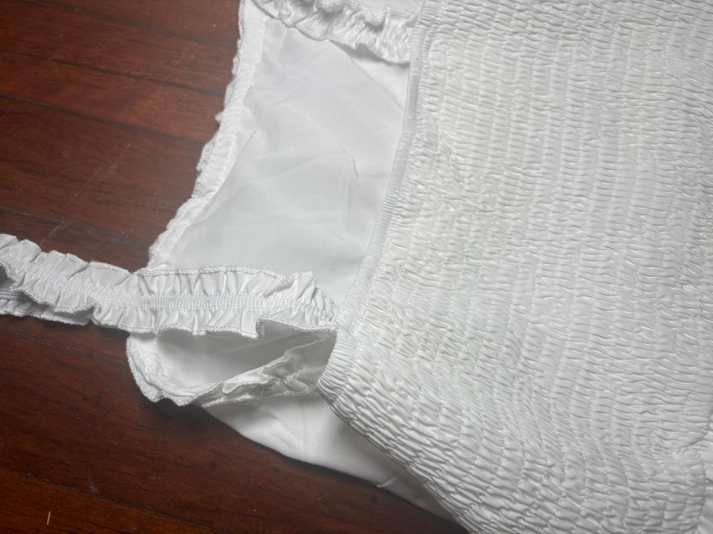 White Smocked Bodice Ruffle Hem Dress Size M - Come Sell Nearly Anything