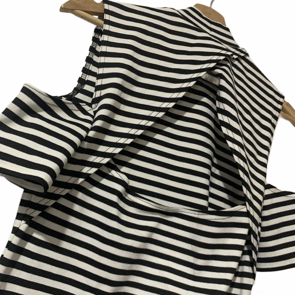 Bodycon Dress Open Shoulder & Back Guess Womens Black White Striped Size L - Come Sell Nearly Anything