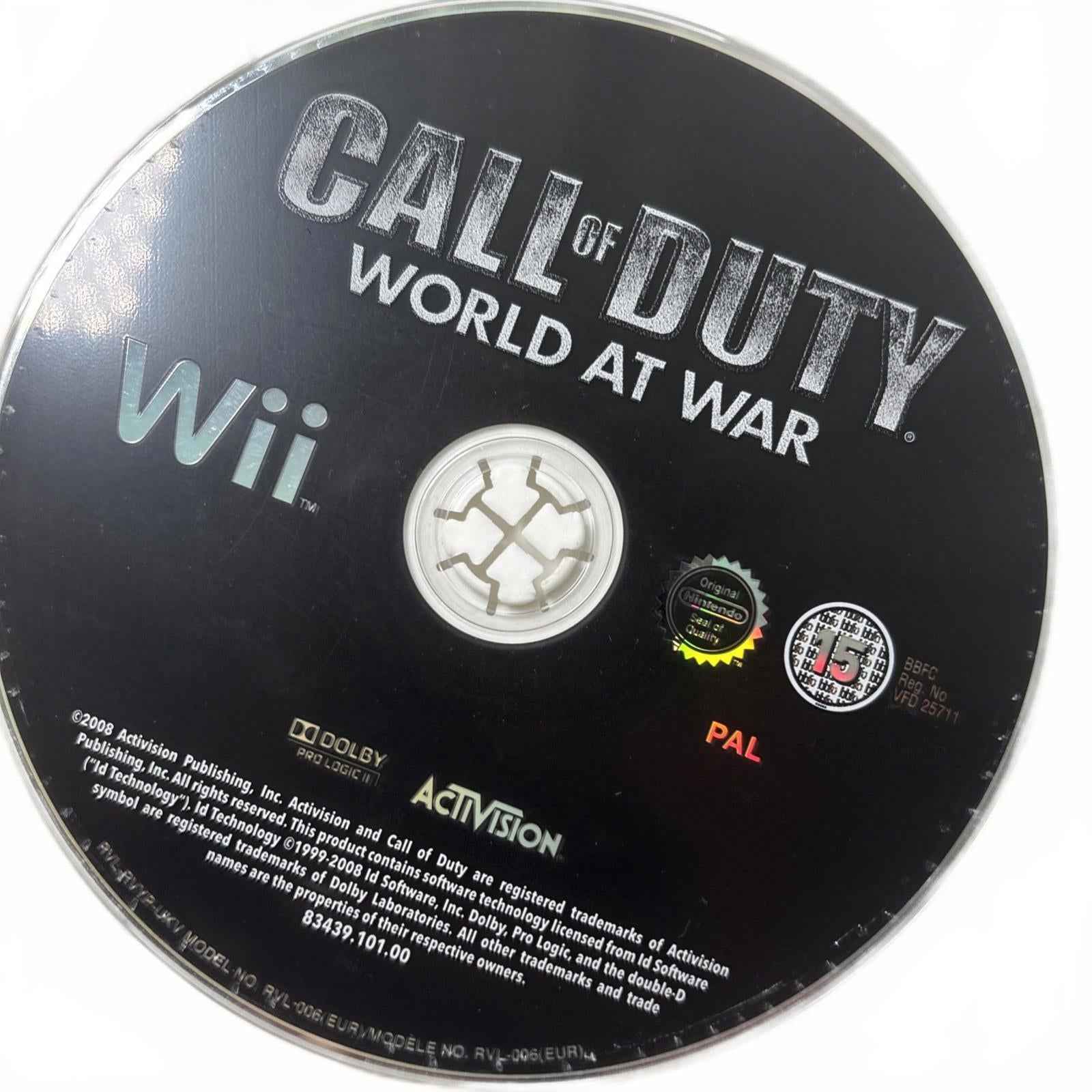 Call of Duty: World at War Nintendo Wii 2008 Shooter with Manual PAL VGC