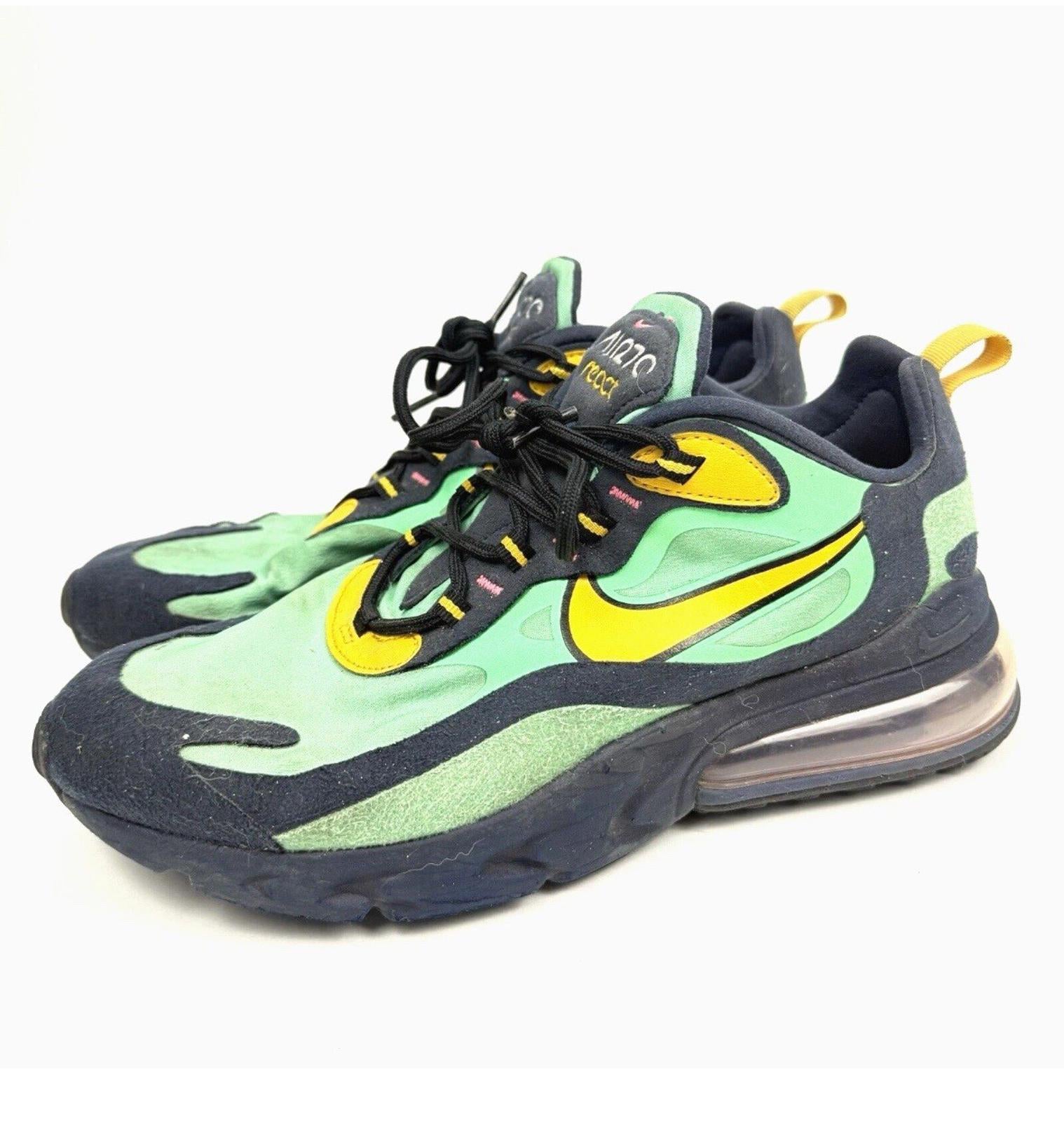 Nike Air Max 270 Mens 9 React Running Shoes Green Yellow Pop Art Gym AO4971-300