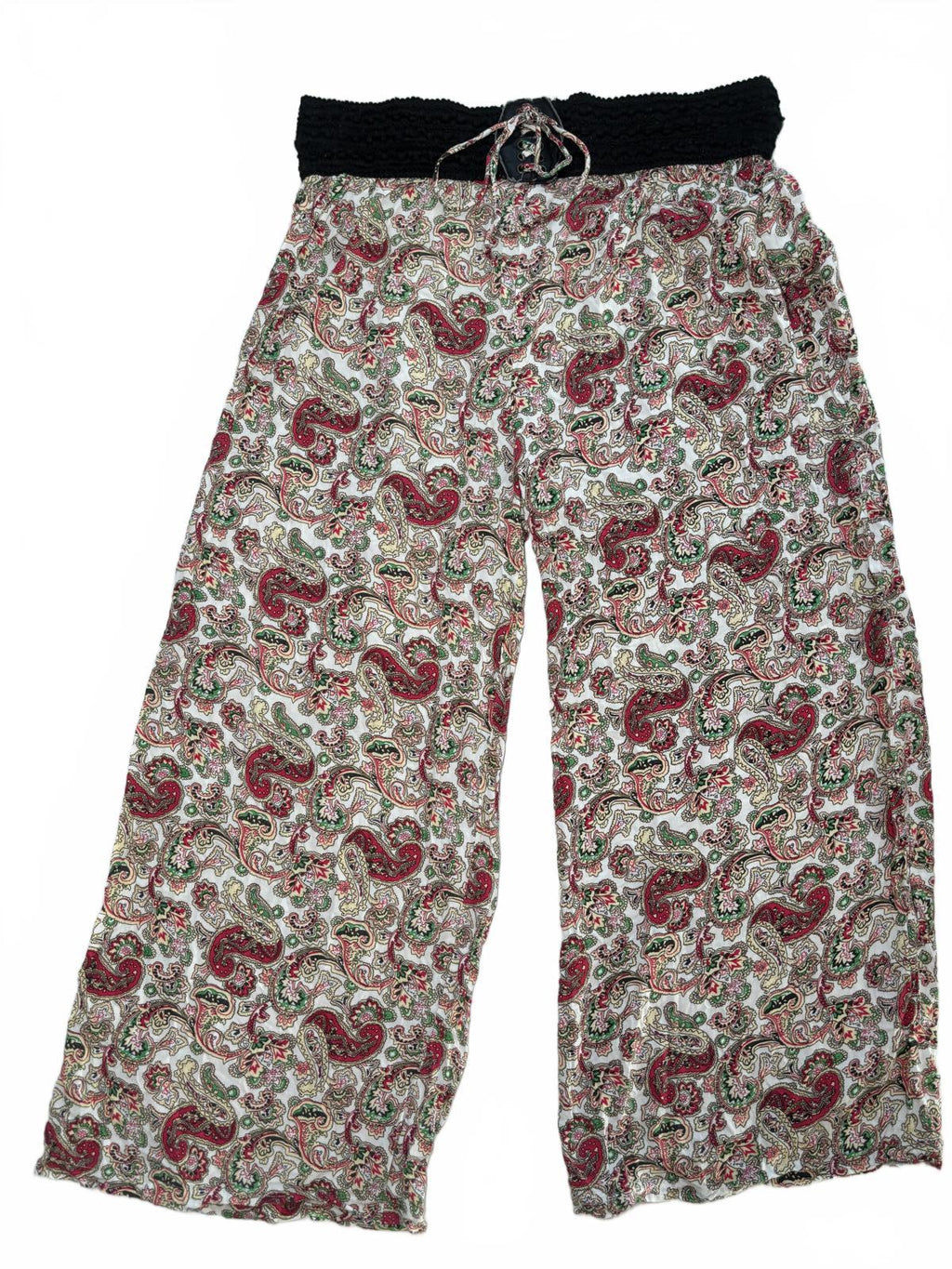 Women's Casual Wide-Leg Pants with Paisley Print and Stretch Waistband - Come Sell Nearly Anything