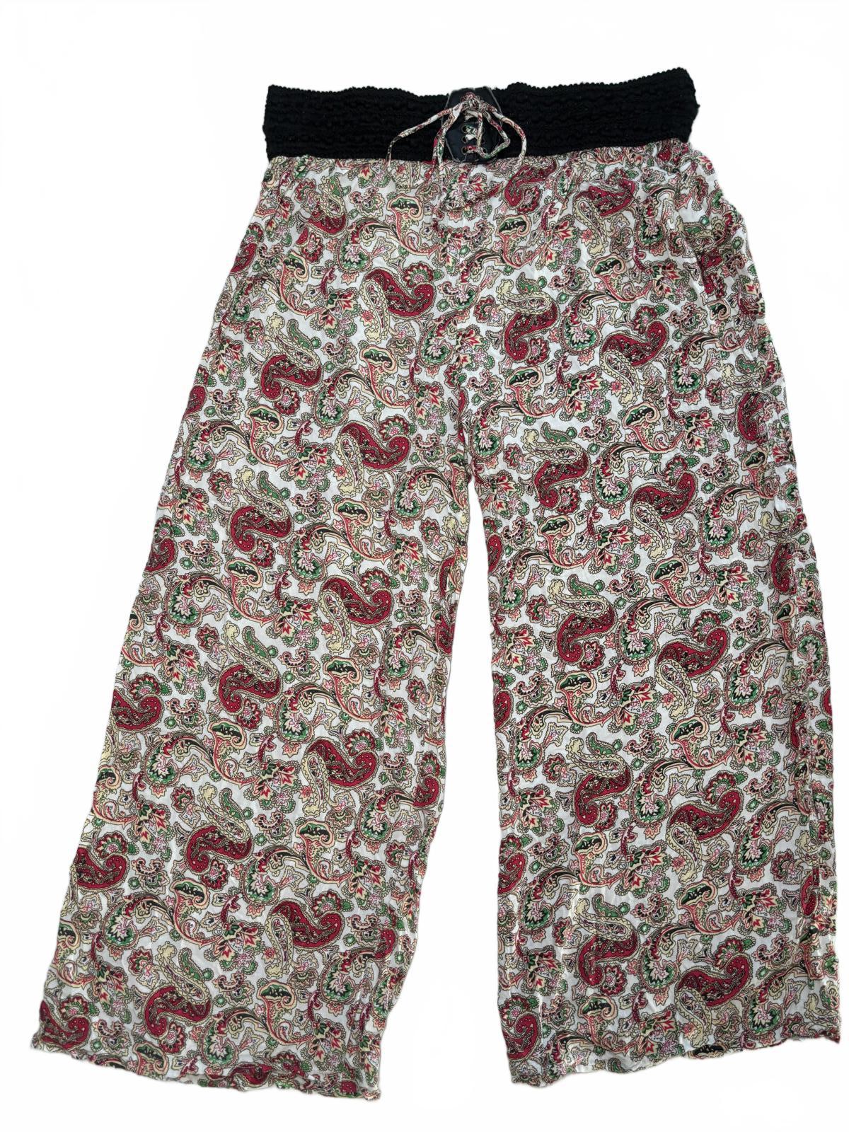 Women's Casual Wide-Leg Pants with Paisley Print and Stretch Waistband - Come Sell Nearly Anything