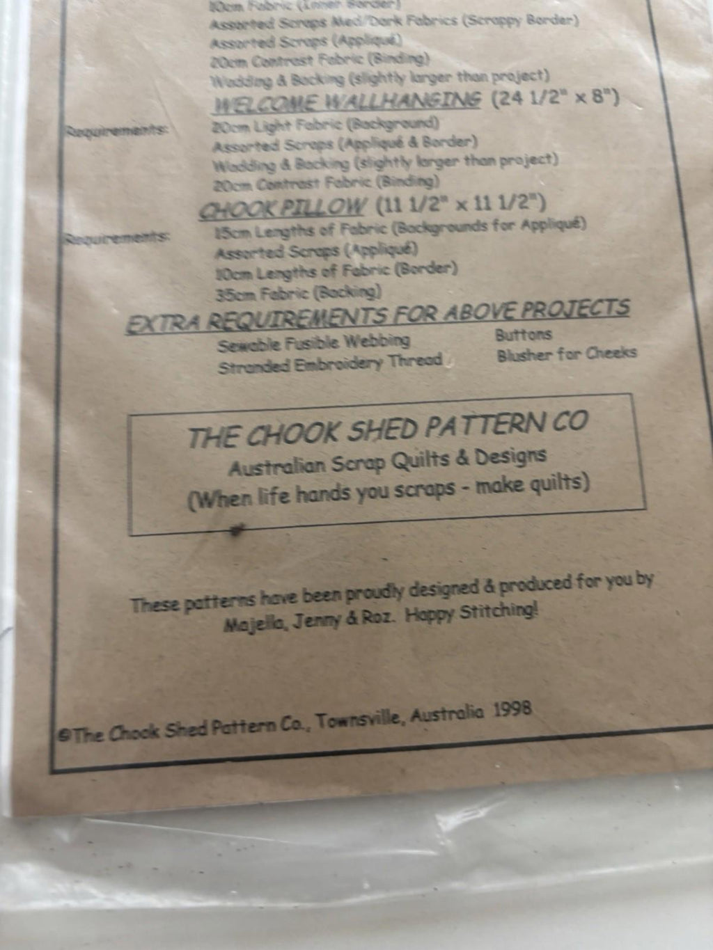 The Chook Shed - Country Welcome Patchwork Wall Hanger Sew Pattern Vintage Craft - Come Sell Nearly Anything