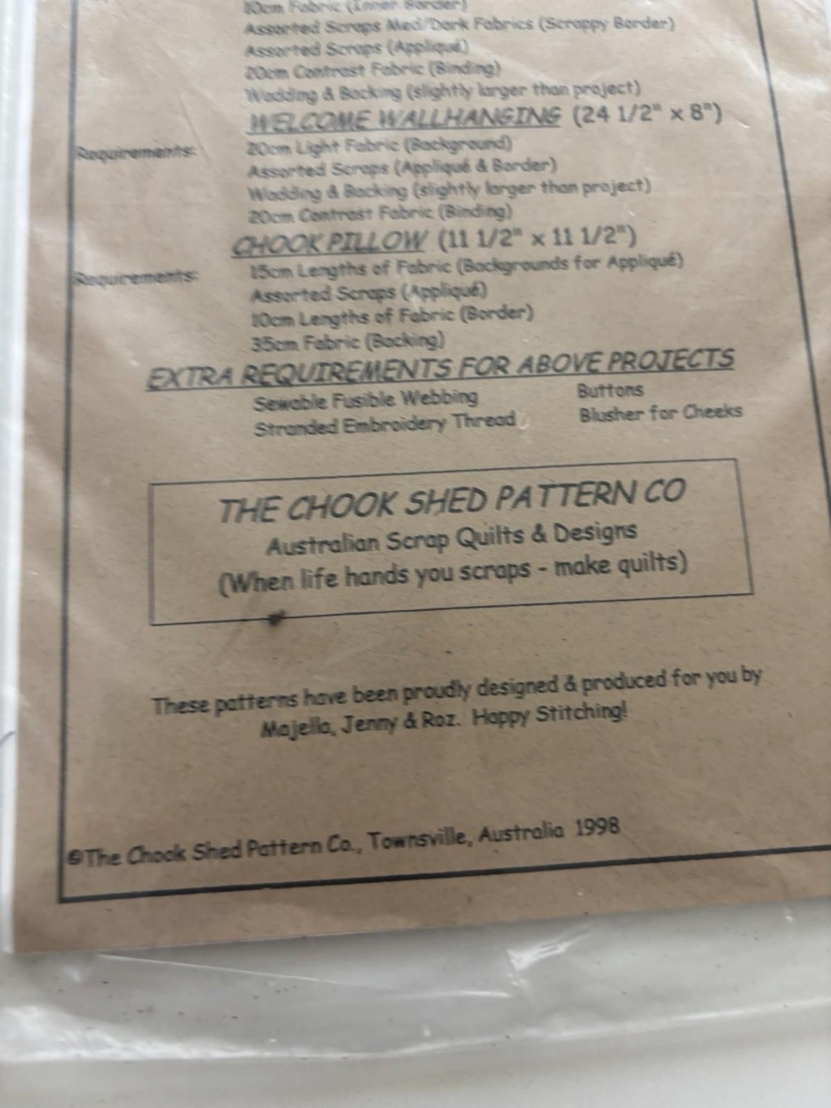 The Chook Shed - Country Welcome Patchwork Wall Hanger Sew Pattern Vintage Craft - Come Sell Nearly Anything