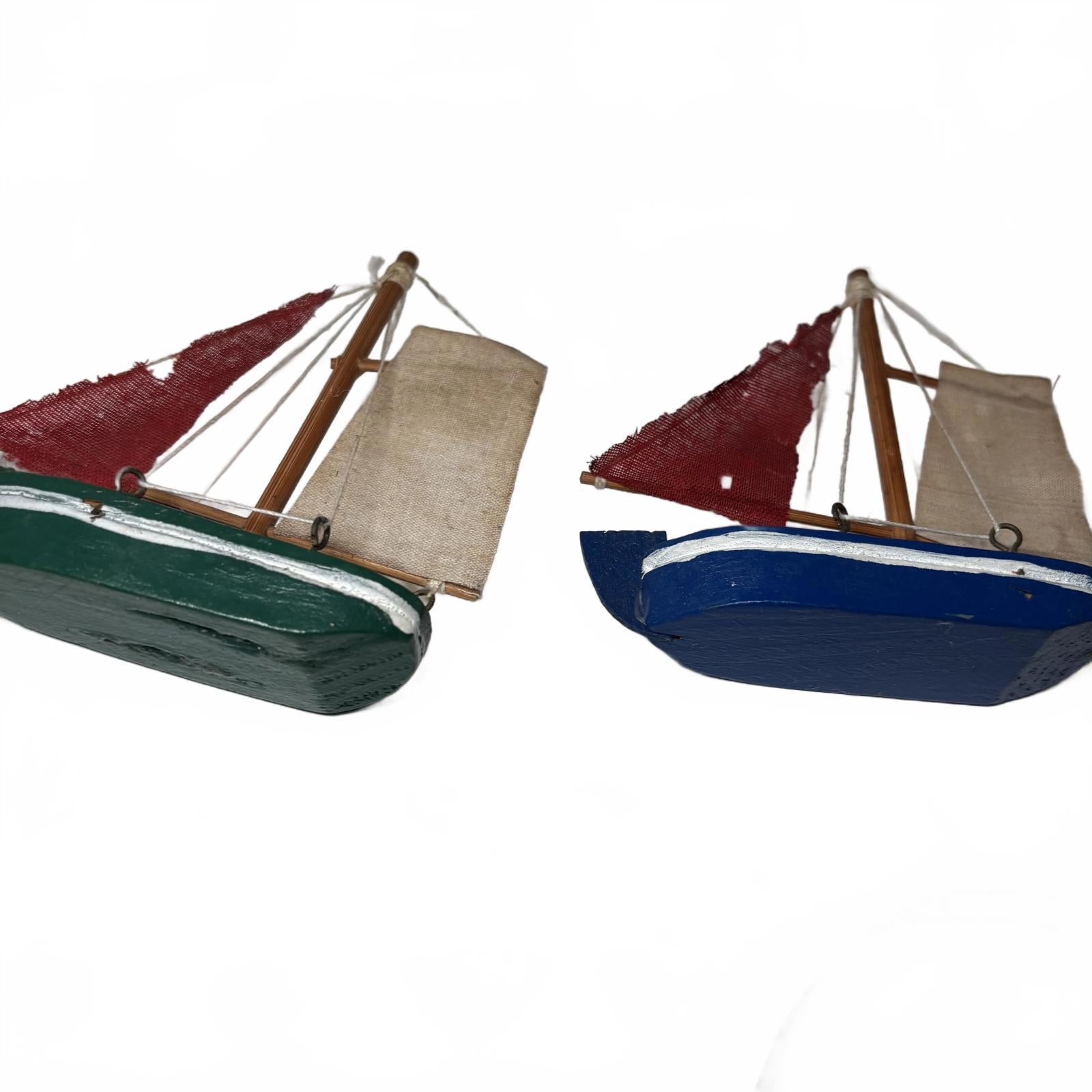 Set of 3 Miniature Wooden Sailboats with Fabric Sails