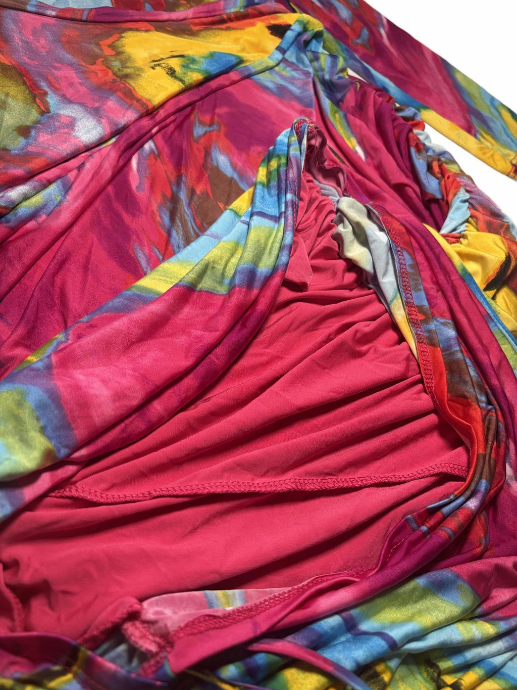 Fashion Nova Women's Long Sleeve Tie-Dye Ruched Dress 2XL Y2K Summer