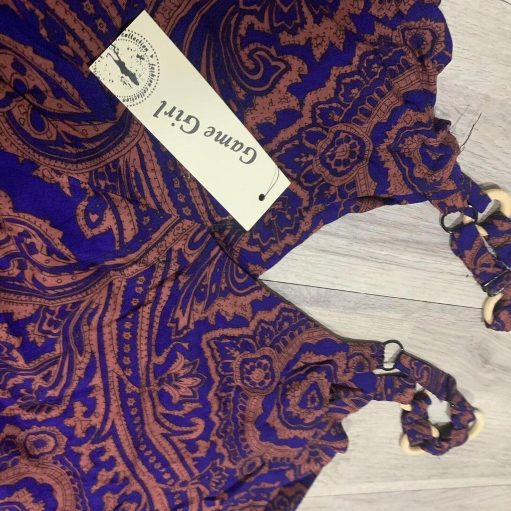 Game Girl Size M/L Womens Blue Print Polyester  Dress Pant Suit Wide Leg - Come Sell Nearly Anything