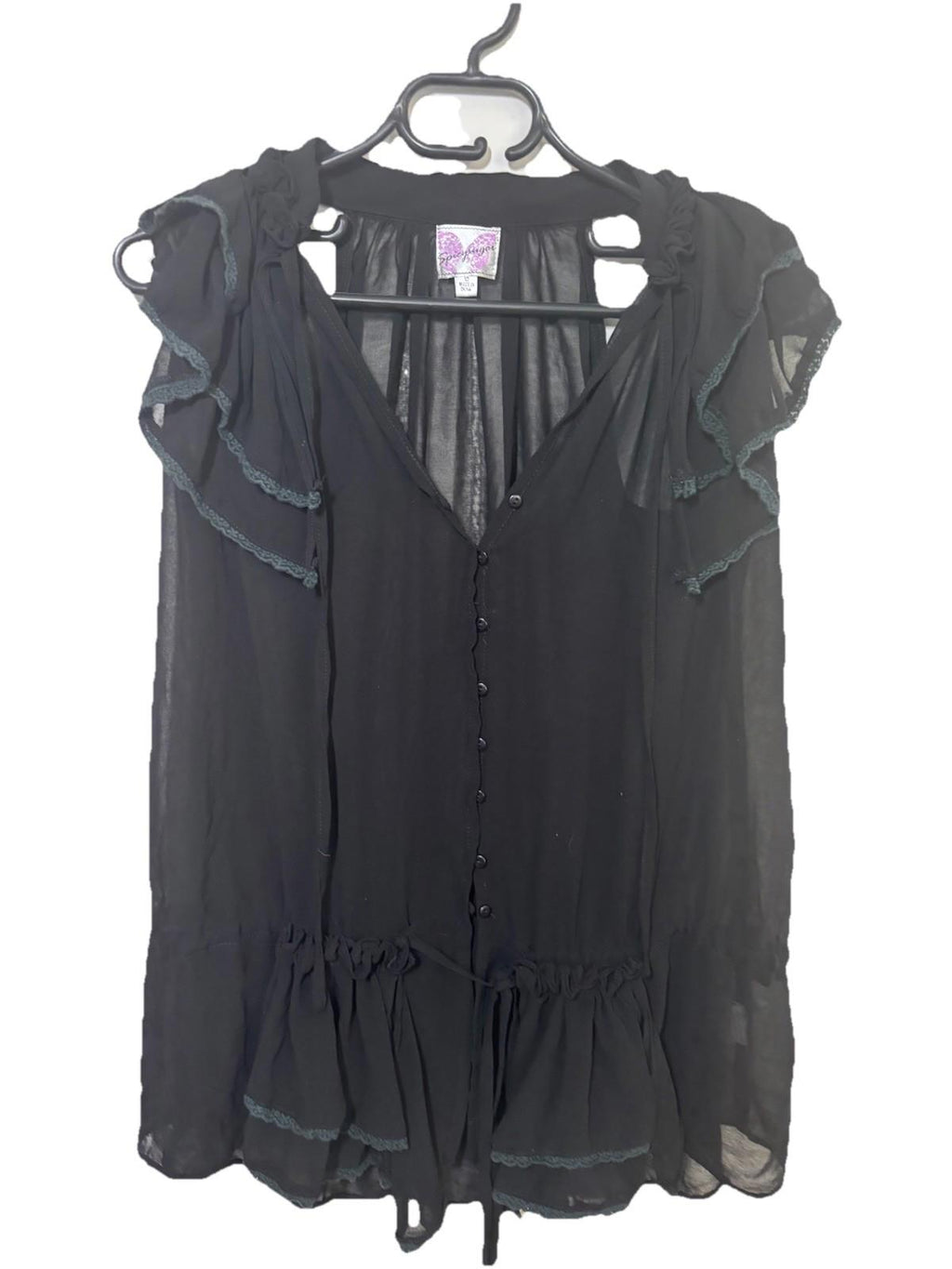 Ladies Top  Design Spicy sugar  Size 10  Colour Black No Sleeves Frill Neck - Come Sell Nearly Anything