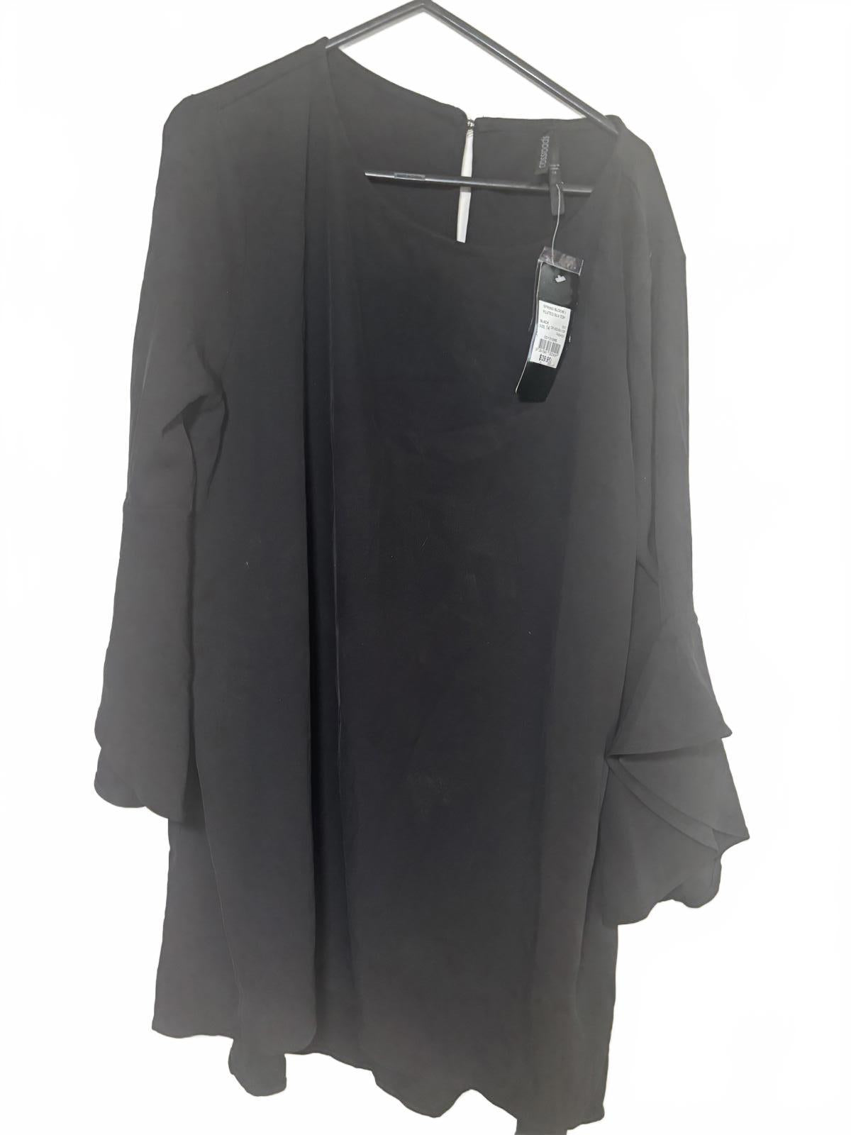 Spring Bloom Fluted Sleeve Black Top Size 14 BNWT - Come Sell Nearly Anything