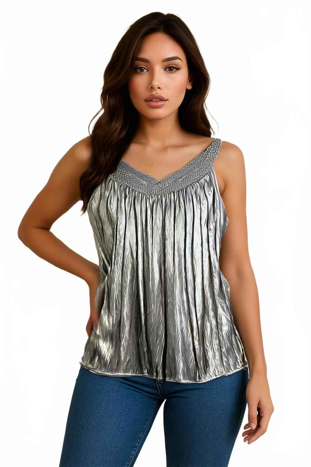 Valleygirl Silver Metallic Sleeveless Top Size M #Womenswear #Tops #Sleeveless