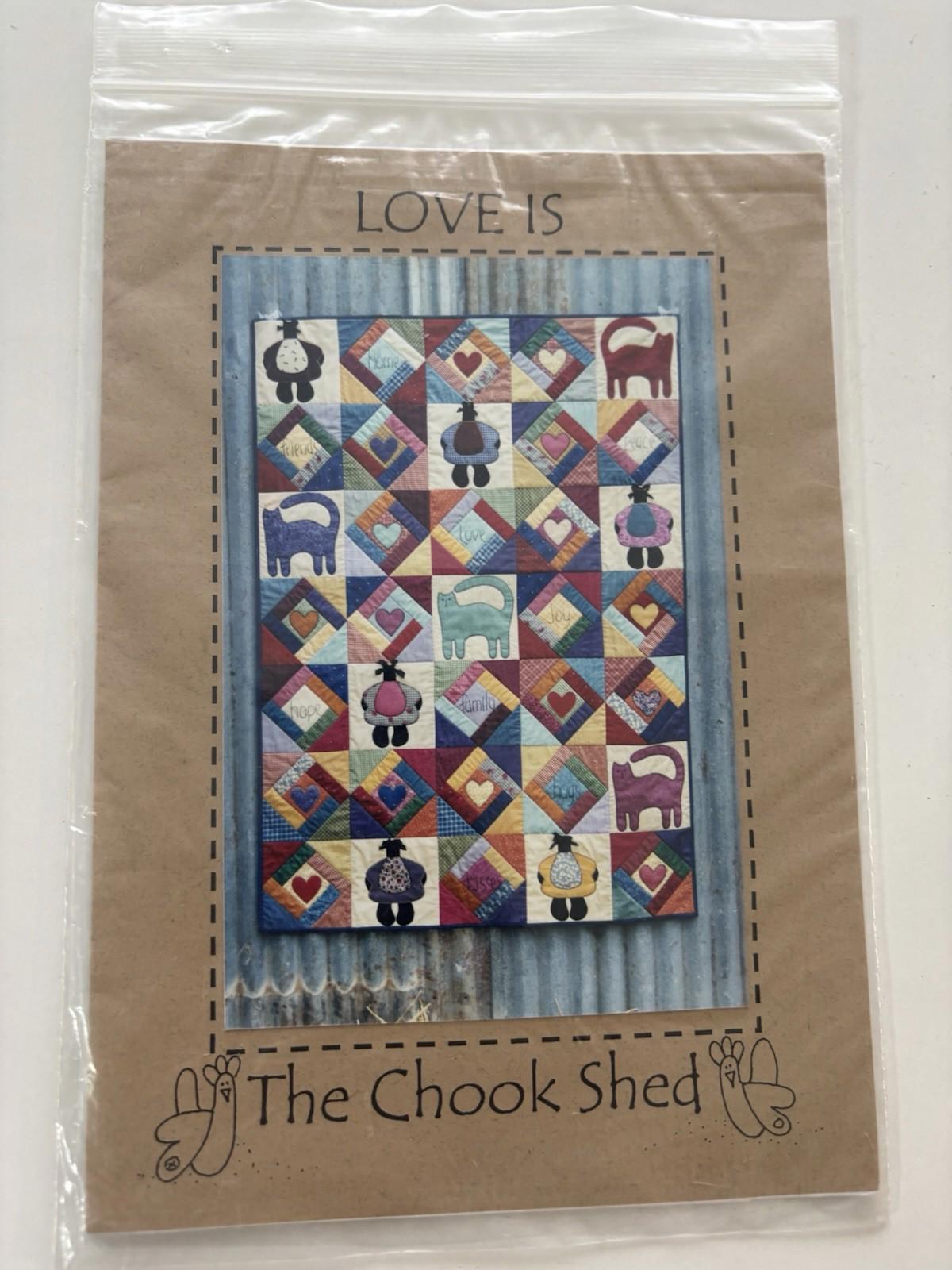 The Chook Shed - Love is - Patchwork Wall Hanger Sew Stitch Vintage Craft - Come Sell Nearly Anything