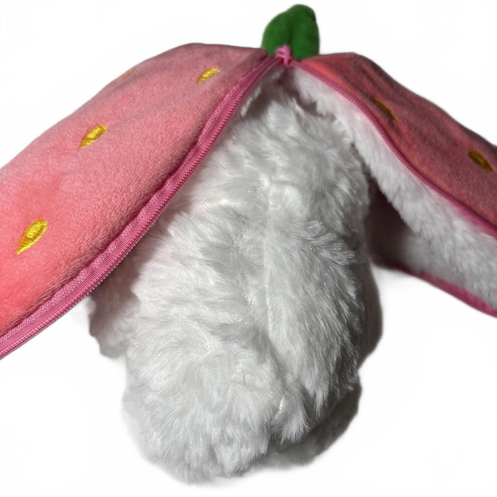 Strawberry With White Bunny Plush Zip Up Reversible Stuffed Animal 5.5"