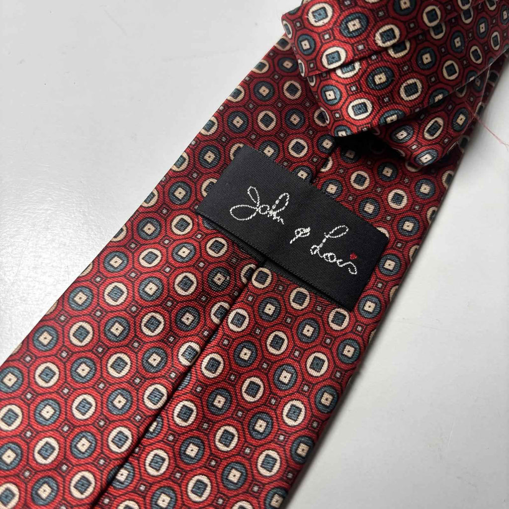 John & Lou Men's Red Geometric Silk Tie