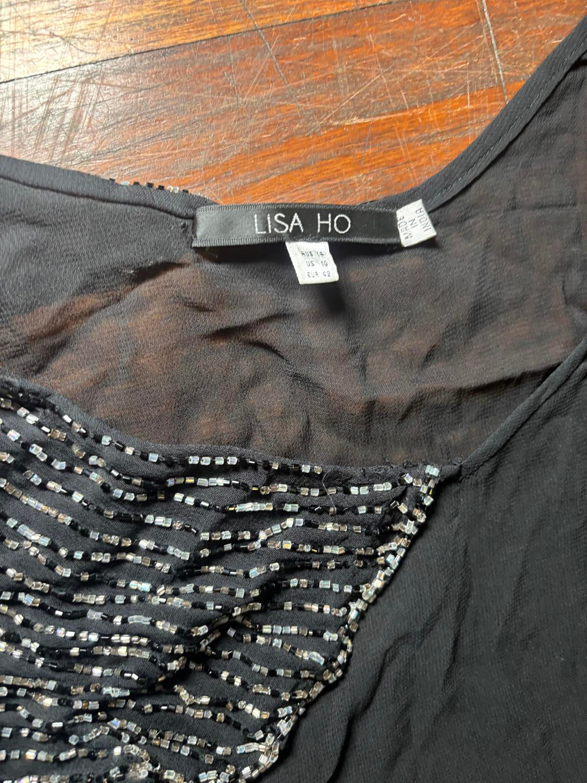Black Lisa Ho Rayon Dress with Beaded Trim Accents - Come Sell Nearly Anything