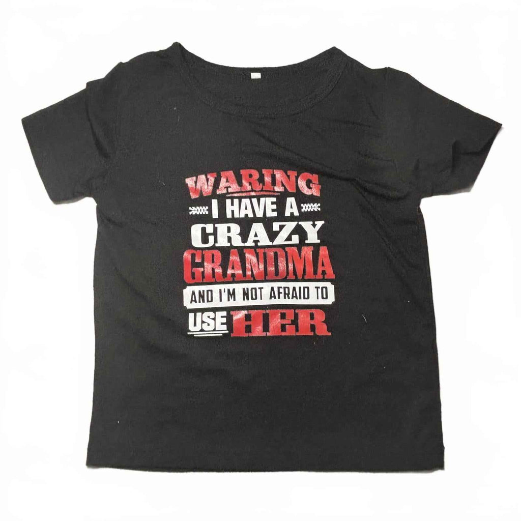 Black Graphic T-Shirt with 'Crazy Grandma' Warning Text 4-5Y