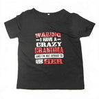 Black Graphic T-Shirt with 'Crazy Grandma' Warning Text 4-5Y