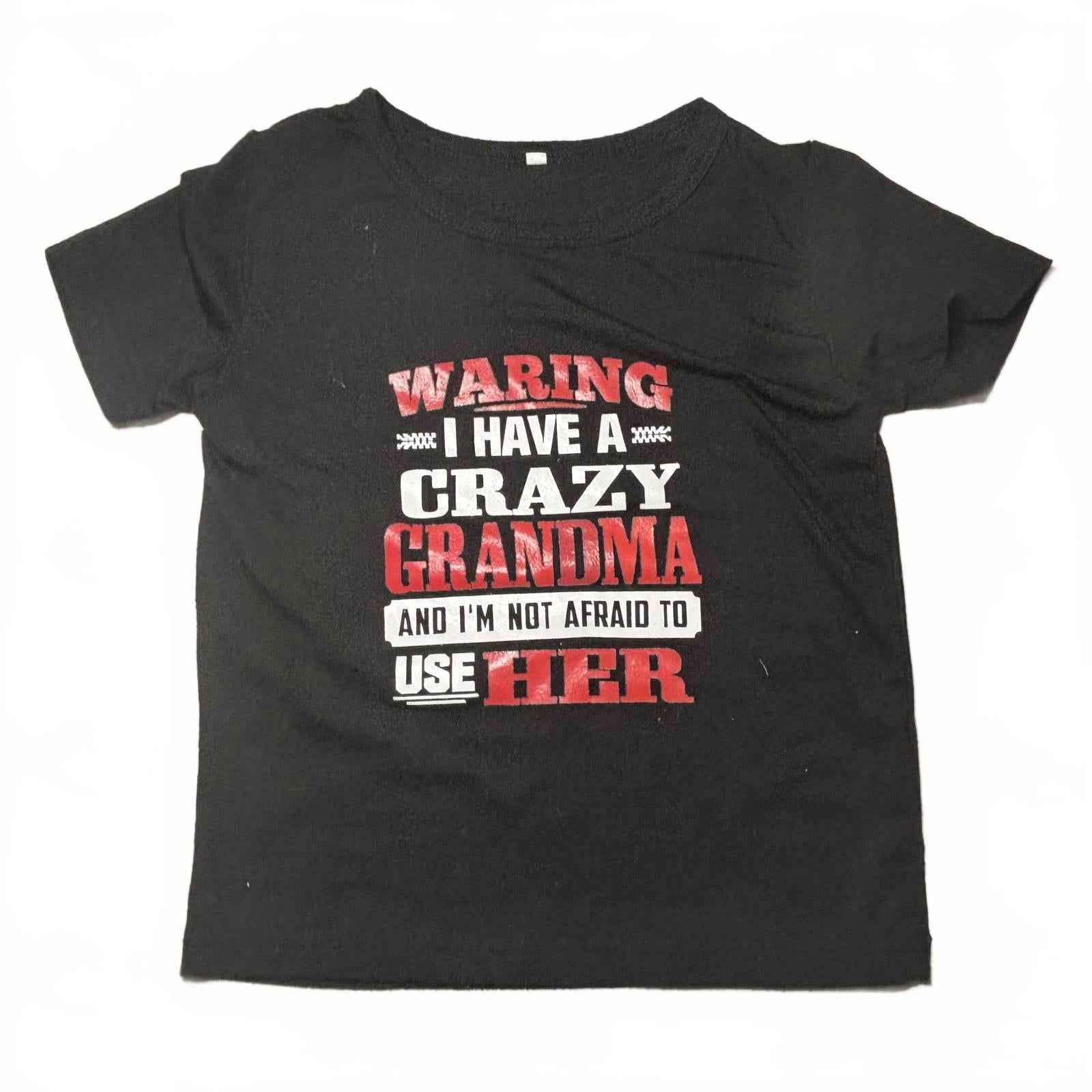 Black Graphic T-Shirt with 'Crazy Grandma' Warning Text 4-5Y