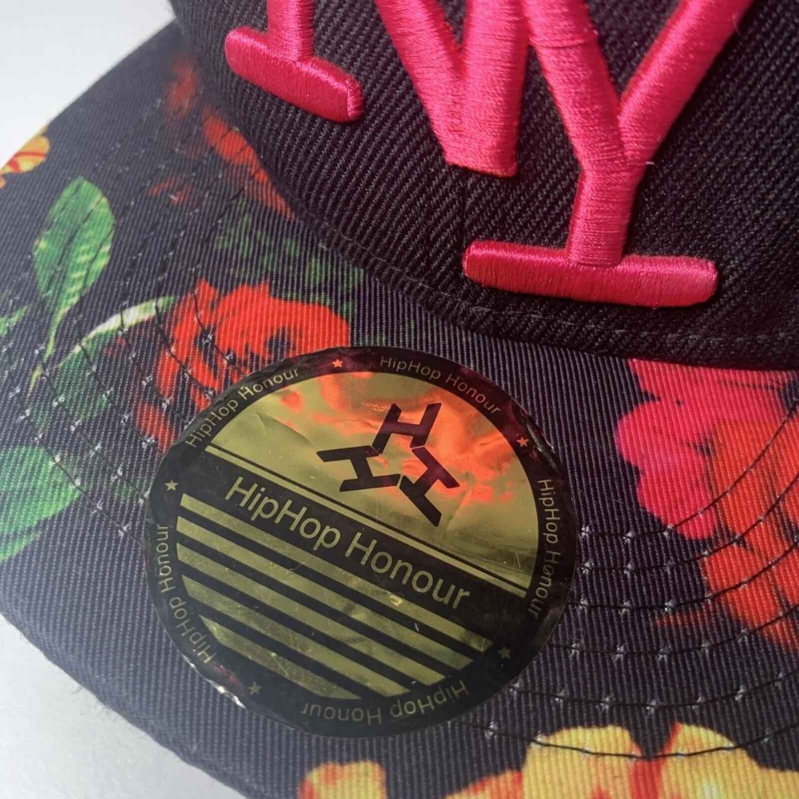 NY HipHop Honor Baseball Cap Size Black &amp; Pink With Flowers Brim SnapBack.