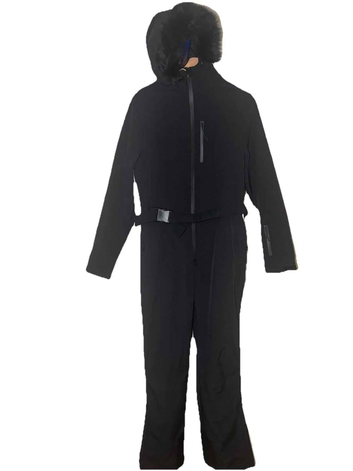 CRANE Ladies Ski Snow Snowboarding Suit Size L BNWT Black Faux Fur Trim H1