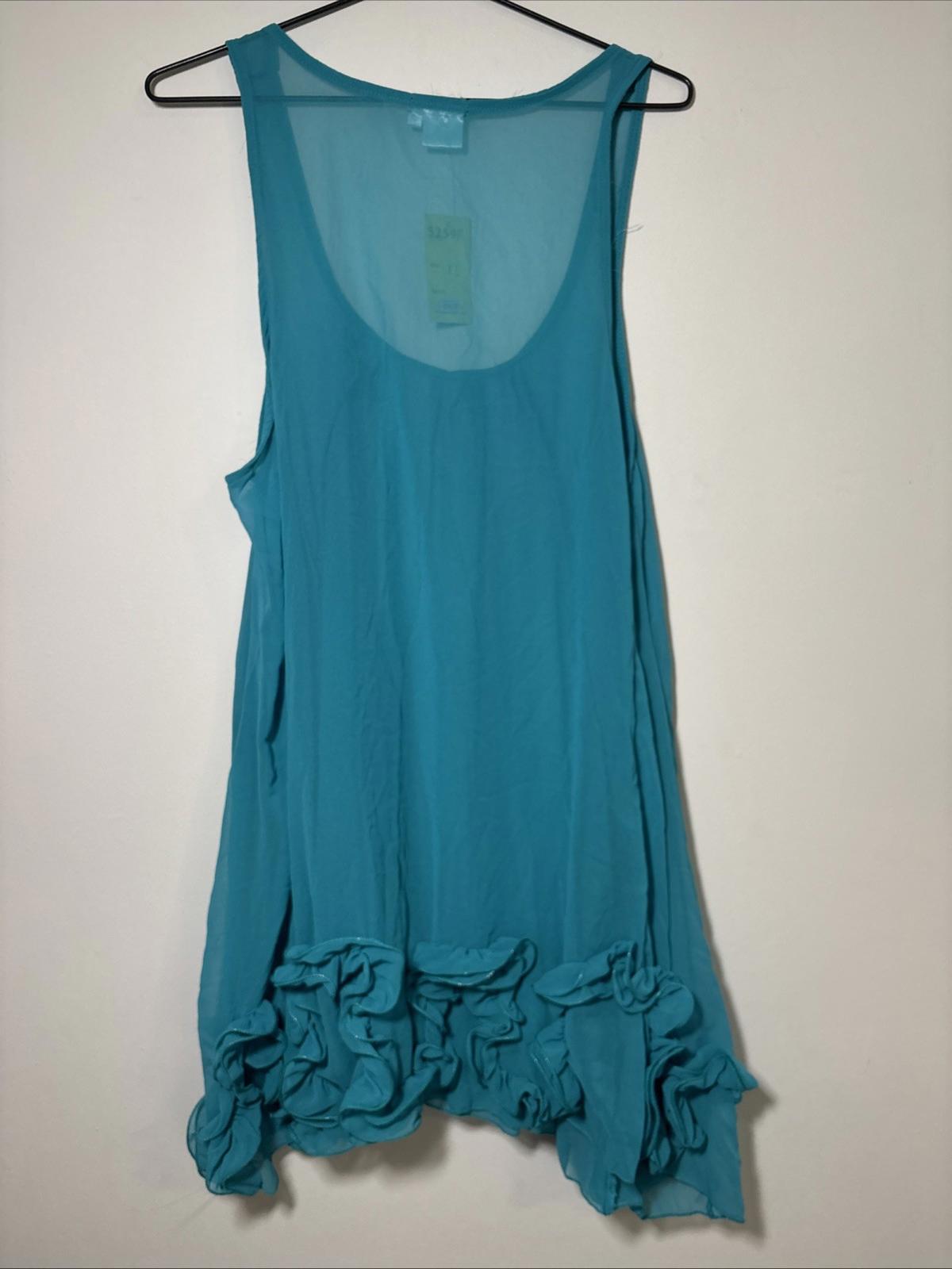 Filo S 14 Green Very Sheer Long Sleeveless Top Handkerchief Hem  BNWT - Come Sell Nearly Anything
