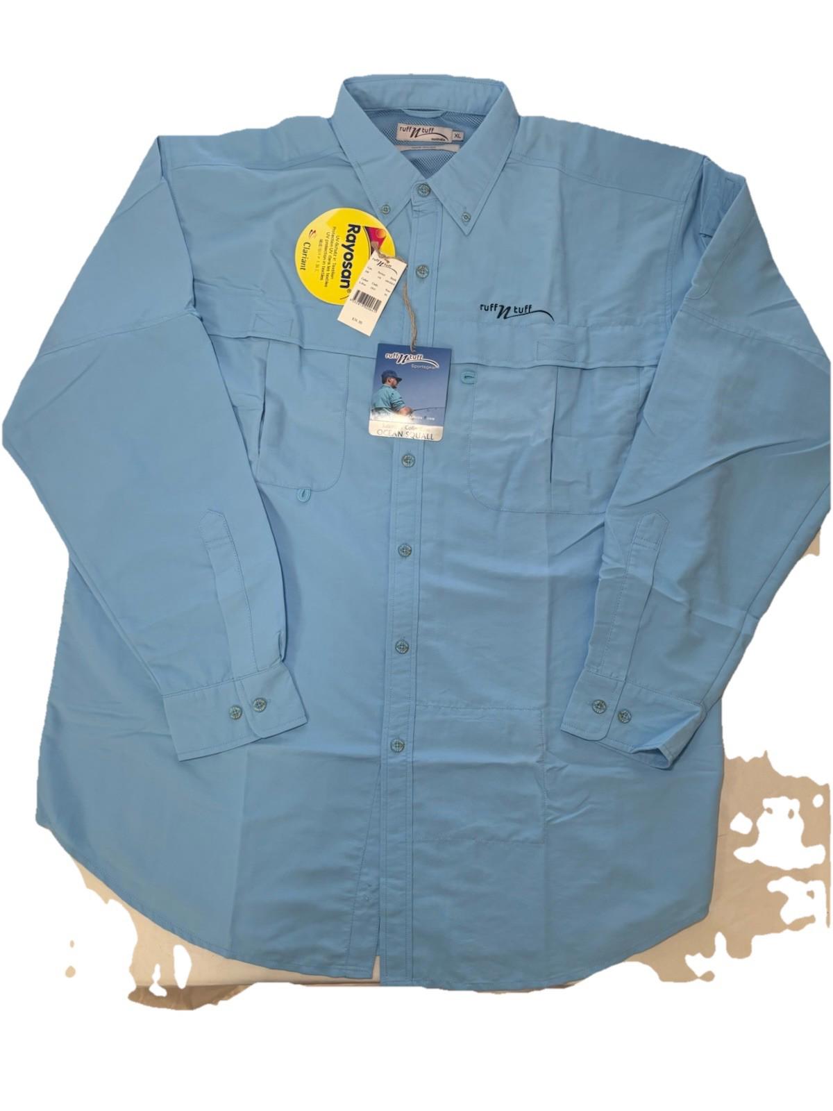 Ruff N Men’s Off Shore Rayosan UV Protection Fishing LS Shirt, Blue, XLarge BNWT - Come Sell Nearly Anything