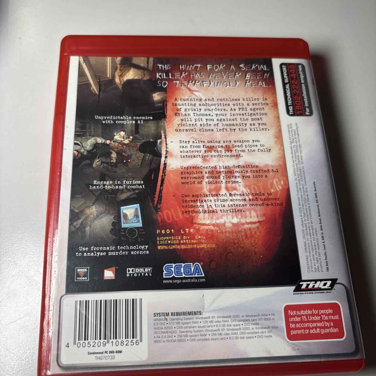Condemned (SEGA) PC CD-ROM Game for Windows XP, 2000, Vista