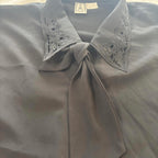 Paris Black Women's Blouse Size 12 Elegant Embroidered Collar - Come Sell Nearly Anything