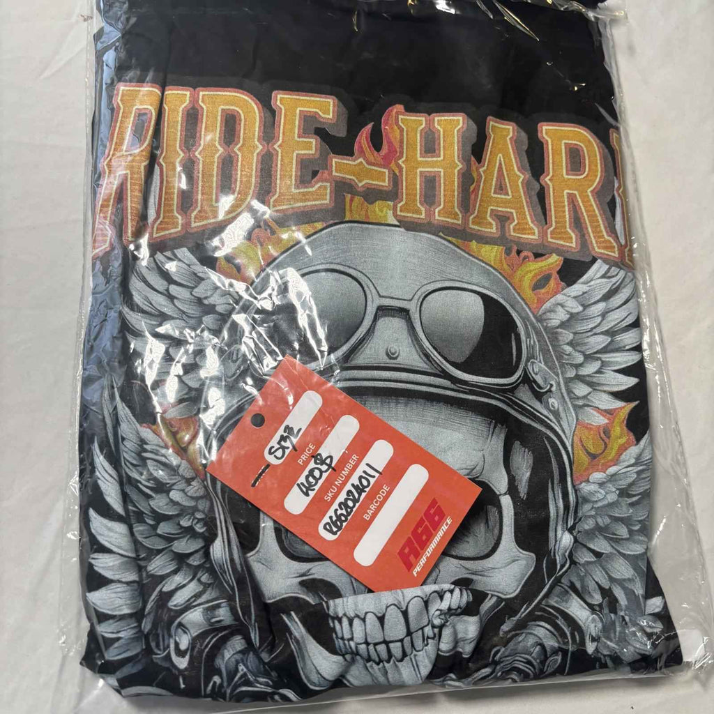 R66 Performance Men's Black Graphic T-Shirt Size XL Ride Hard Skull #Motorcycle