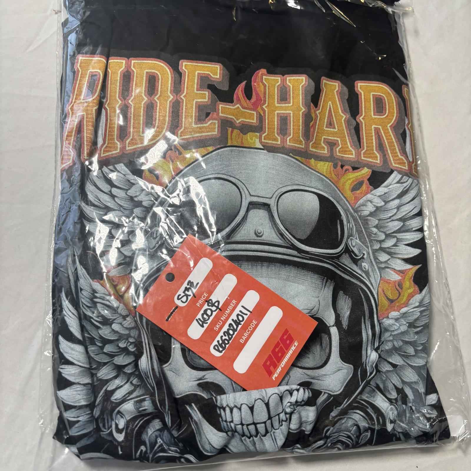 R66 Performance Men's Black Graphic T-Shirt Size XL Ride Hard Skull #Motorcycle