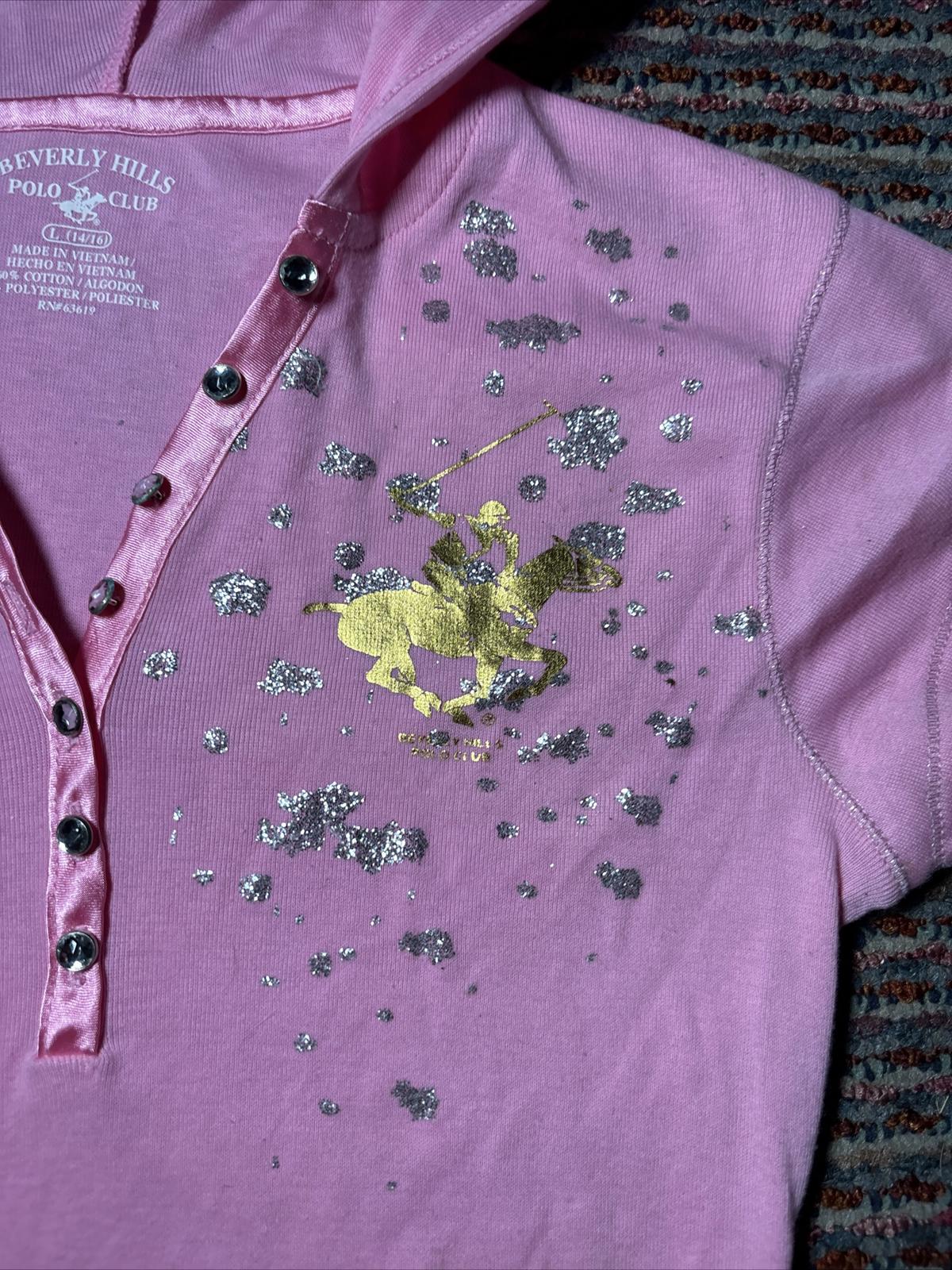 Beverly Hills Polo Club Pink Hooded Polo Shirt Size L/14-16 - Come Sell Nearly Anything