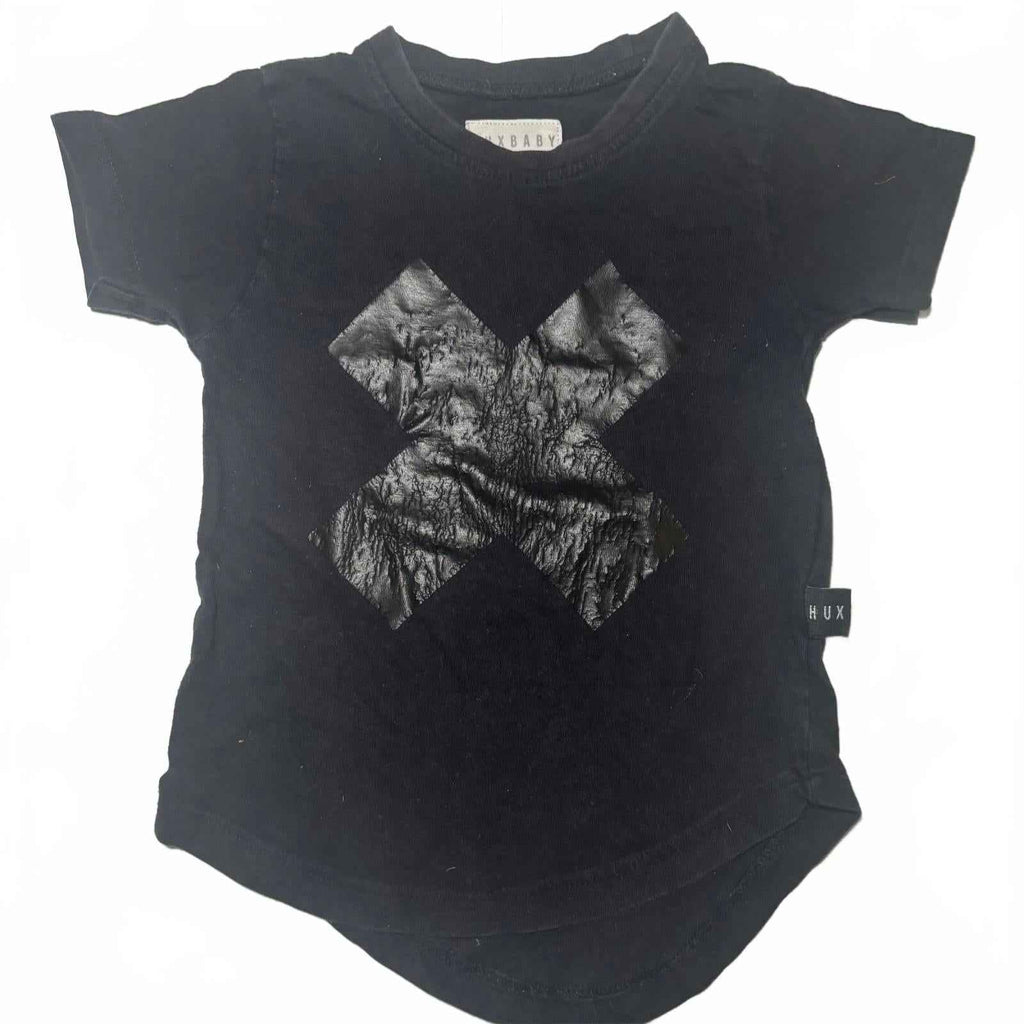 Huxbaby Black Baby T-Shirt with Large X Print, Size 1
