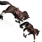 Set of 2 Brown Plastic Toy Horses with Saddle and Base