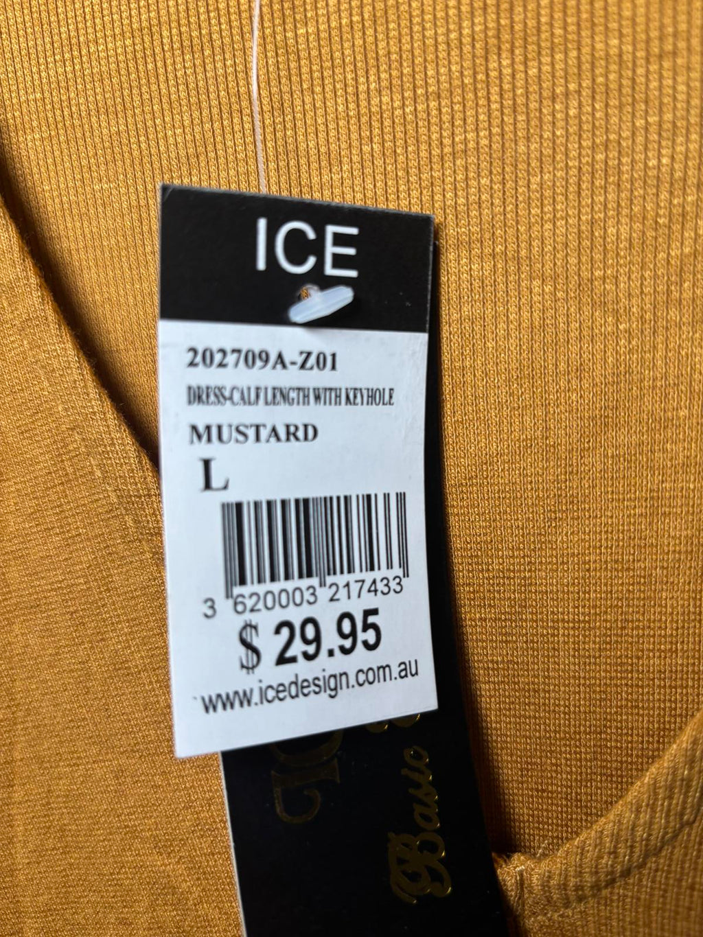 ICE Mustard Long Sleeve Calf Length Dress with Keyhole Detail, Size L BNWT - Come Sell Nearly Anything